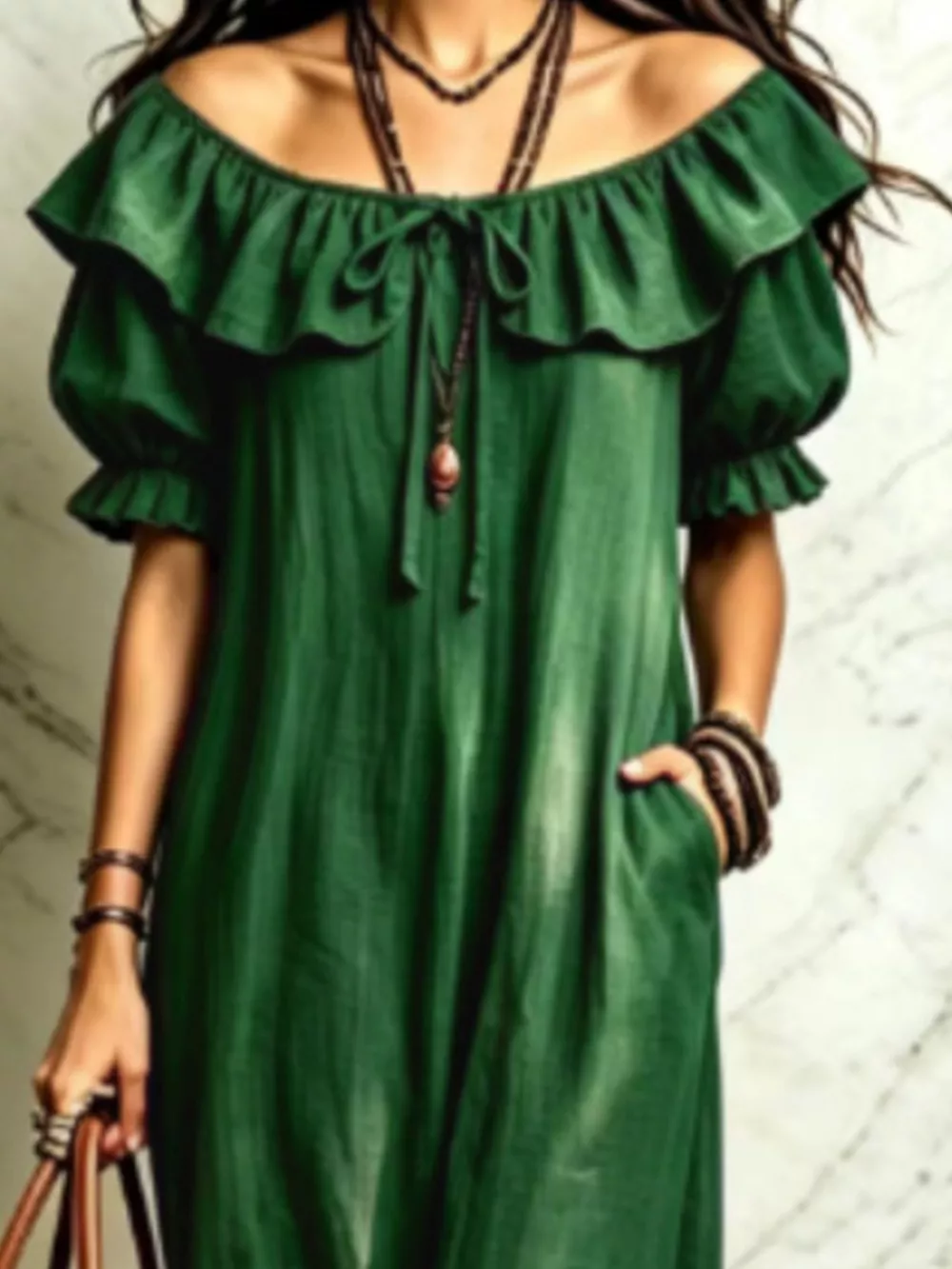 Ruffle Trim Puff Sleeve Maxi Dress, image 14