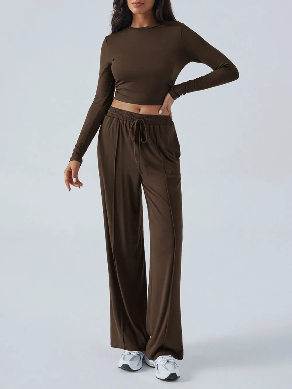 Round Neck Long Sleeve Top and Pants Set, image 13