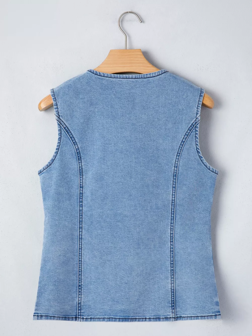 Buttoned Front Slit Denim Vest, image 5