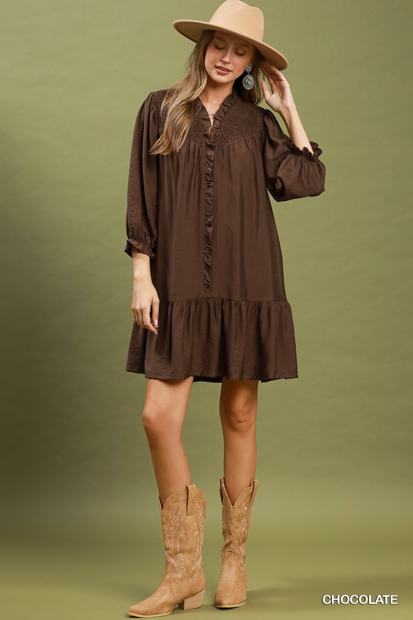 Smocked Ruffle Detail Tiered Mini Dress, image 4