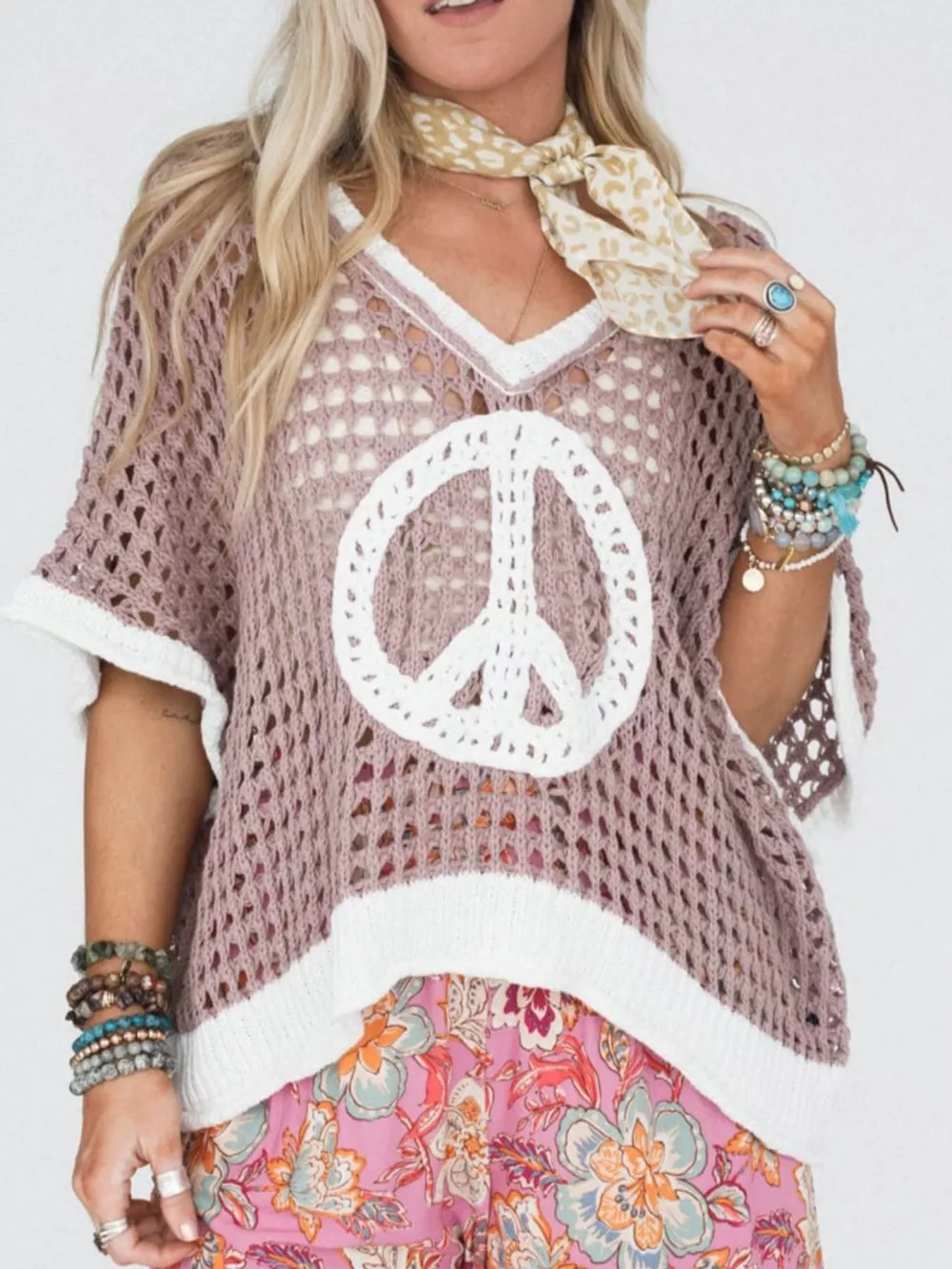 Peace Sign Crochet Knit Cover Up, image 7
