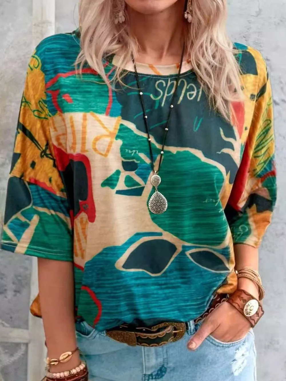 Contrast Round Neck Casual T-Shirt, image 31