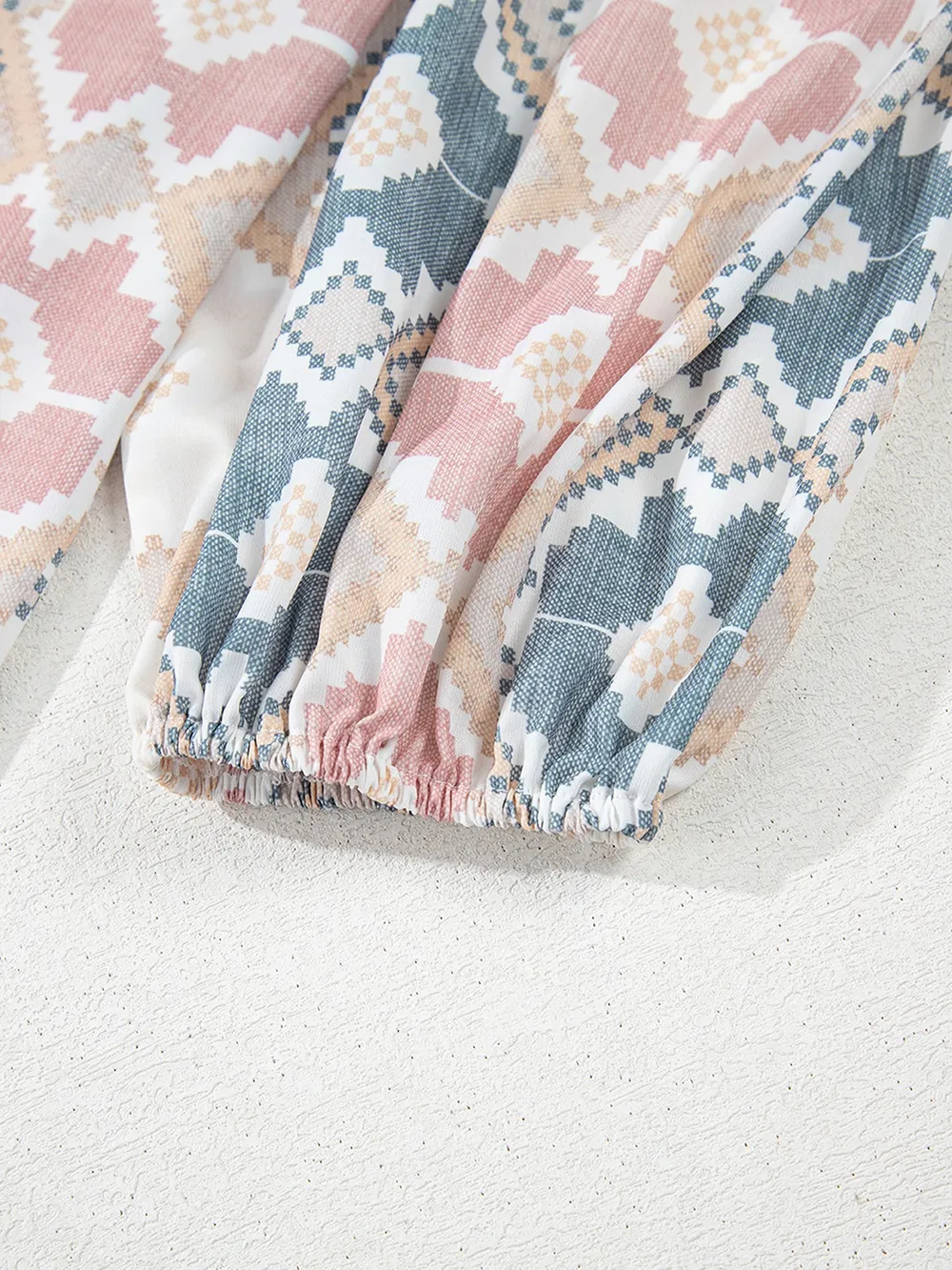 Bohemian Geometric Print Blouse with Tassel Tie, image 8