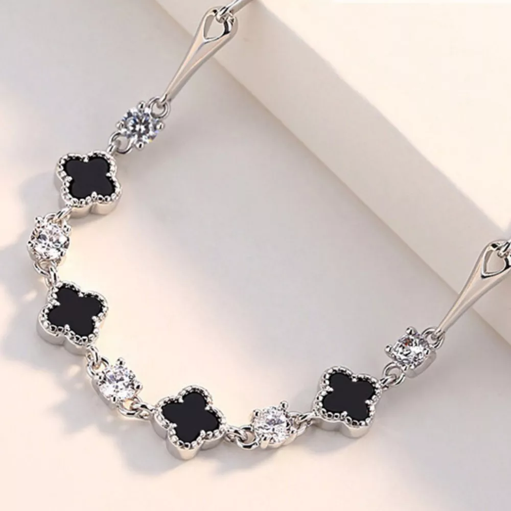 925 Sterling Silver Clover Charm Bracelet, image 4