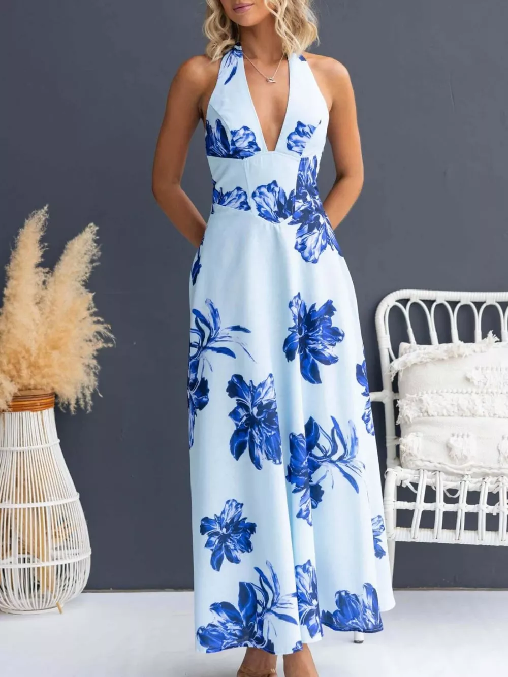 Floral Print Halter Neck Maxi Dress, image 15