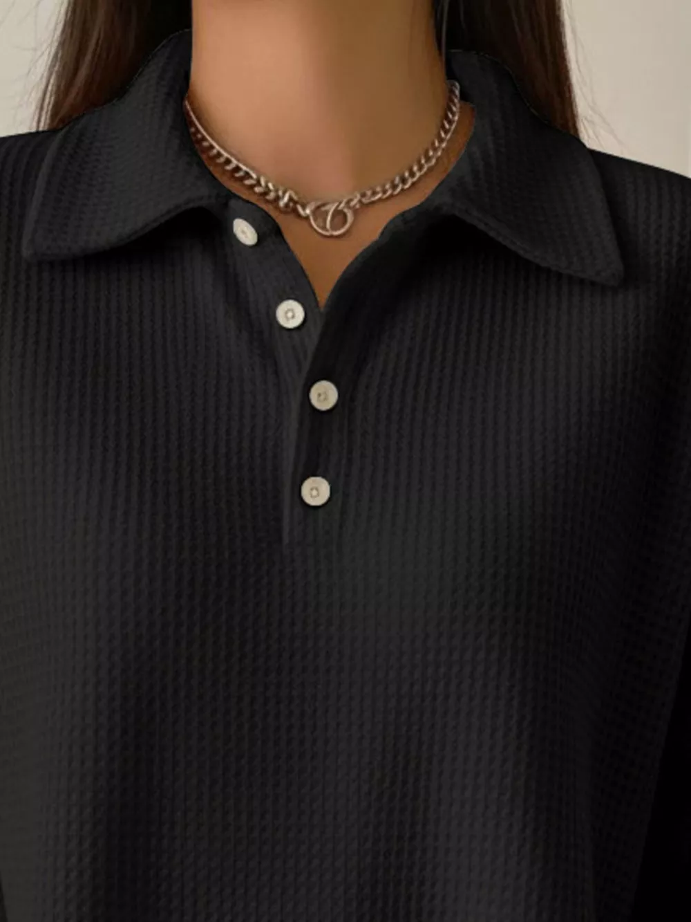 Full Size Waffle Knit Button Detail Sweatshirt Plus Size, image 8