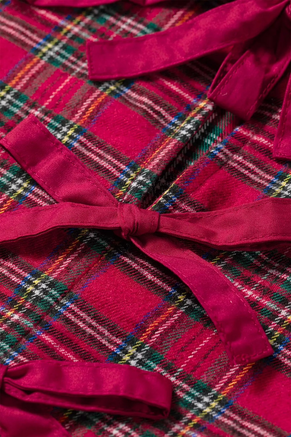 Plaid Tie Neck Ruffle Cuffs Long Sleeve Shift Blouse, image 8