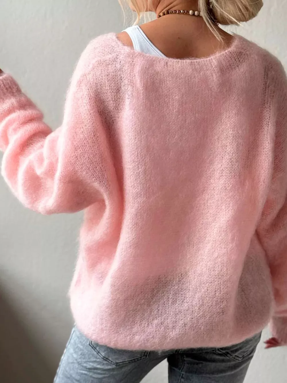 Fluffy Knit V-Neck Long Sleeve Sweater, image 2