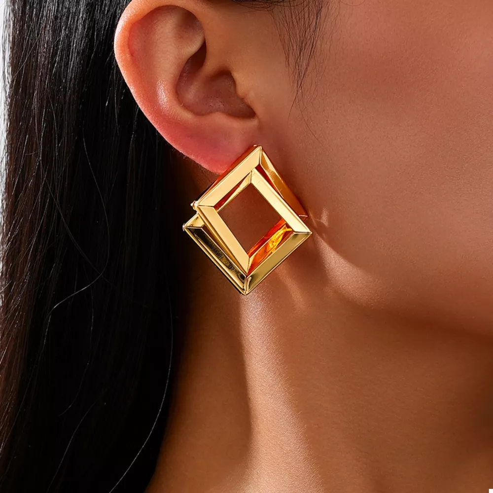 18K Gold-Plated Geometric Stud Earrings, image 2