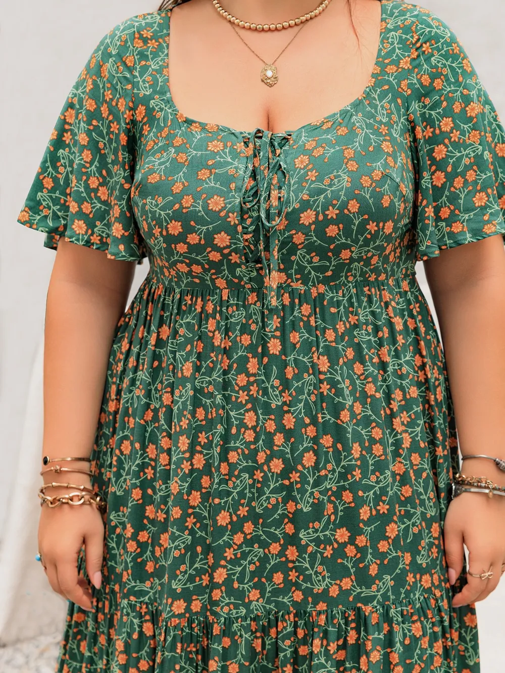 Plus Size Printed Short Sleeve Tiered Maxi Dress, image 8