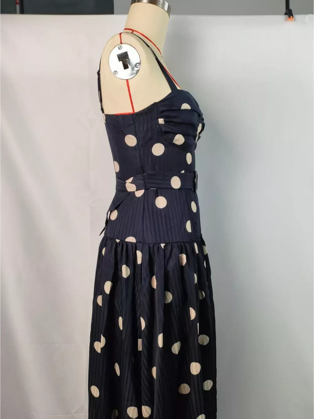 Polka Dot Sweetheart Neck Midi Dress, image 3