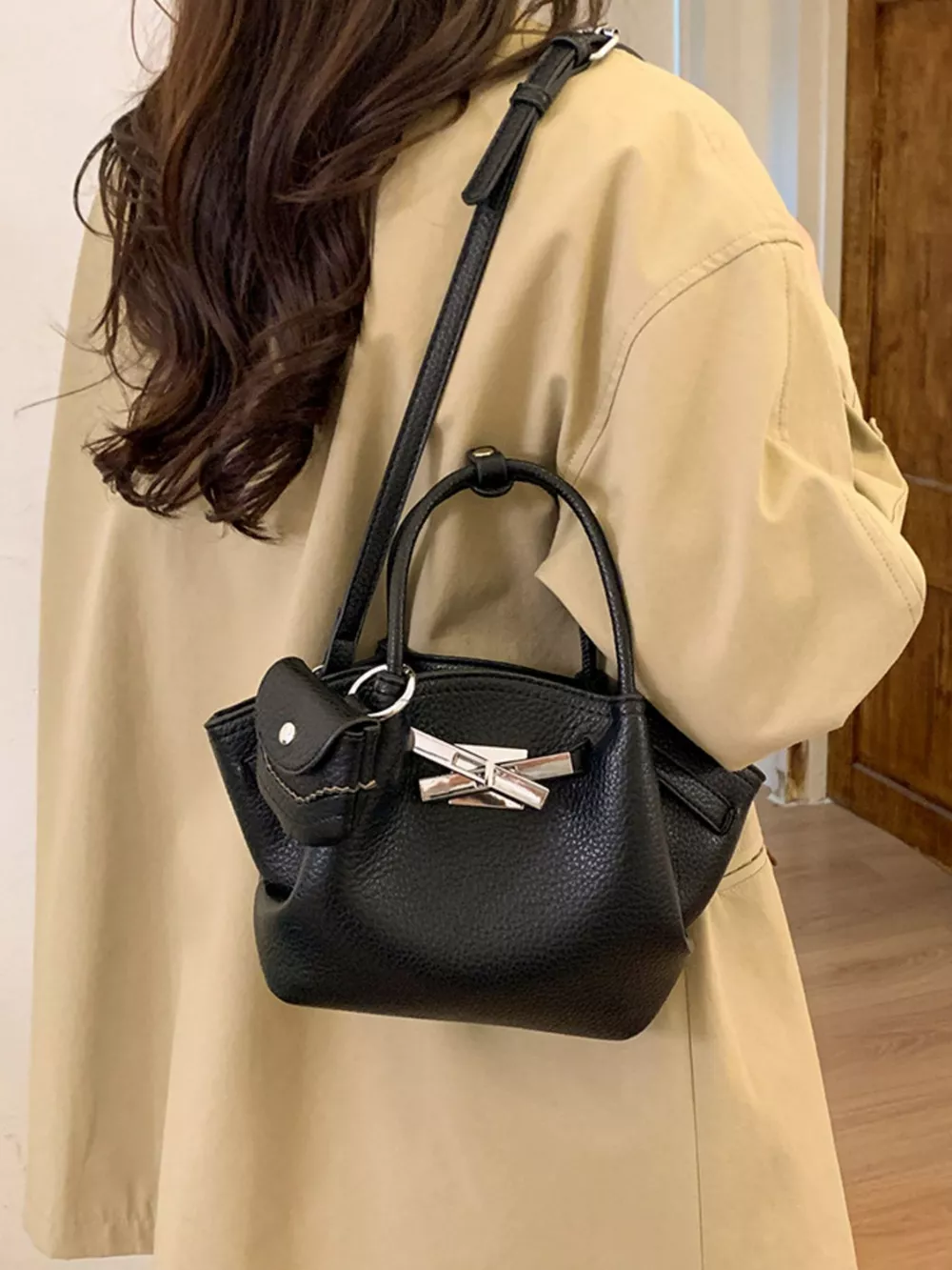 Top Handle Leather Crossbody Bag, image 4