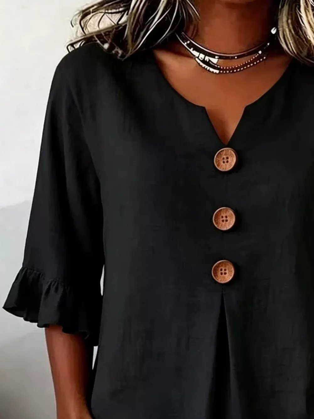 Full Size Casual Ruffle‑Sleeve Decor‑Button Top Plus Size, image 4