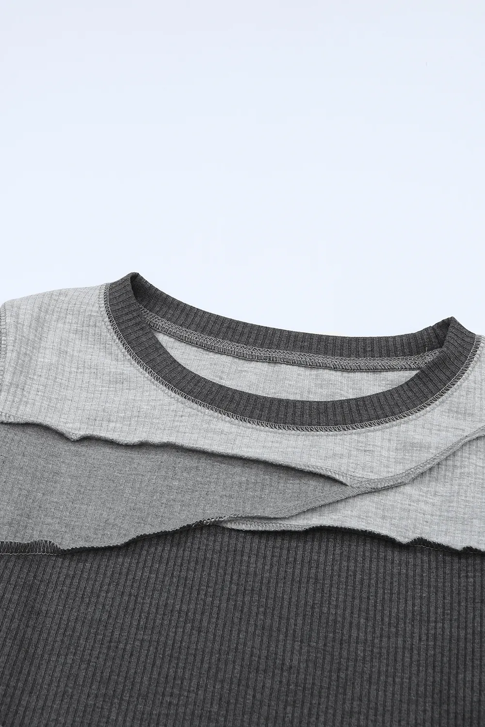 Exposed Seam Contrast Round Neck Long Sleeve T-Shirt, image 18