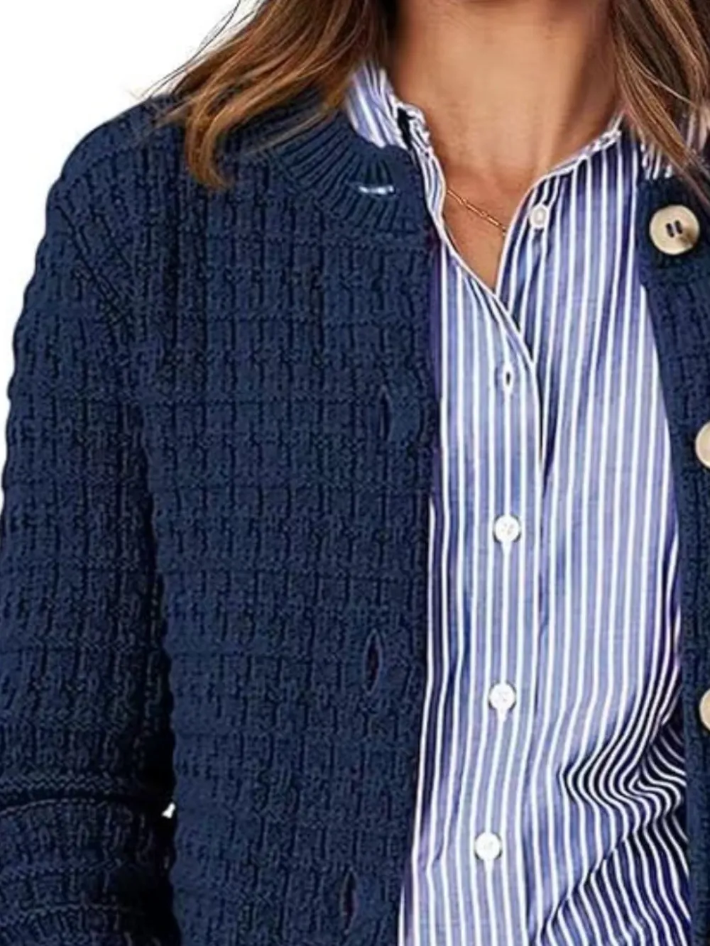 Button Up Round Neck Long Sleeve Cardigan, image 7