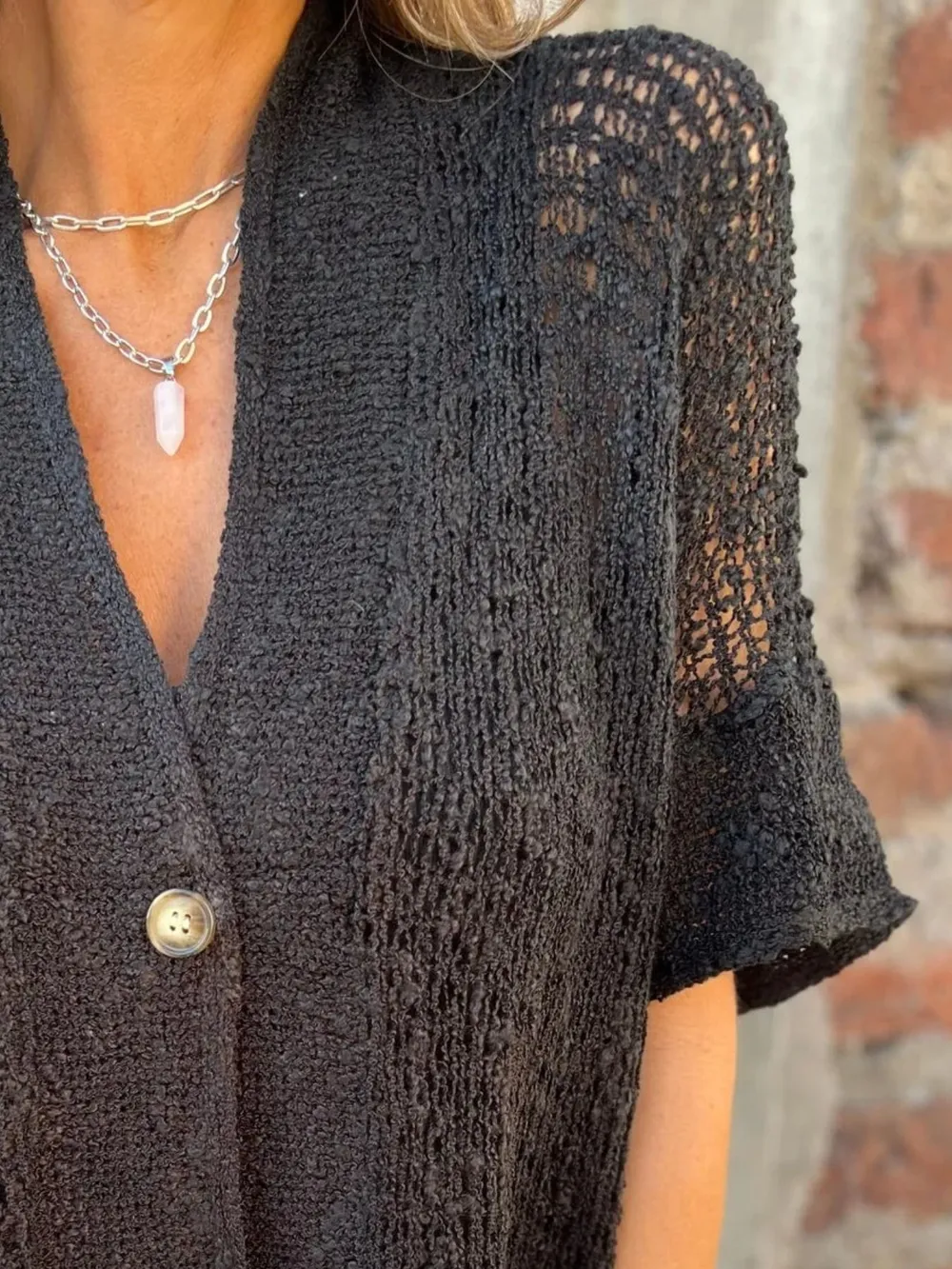 Full Size One Button Openwork Cardigan Plus Size, image 12