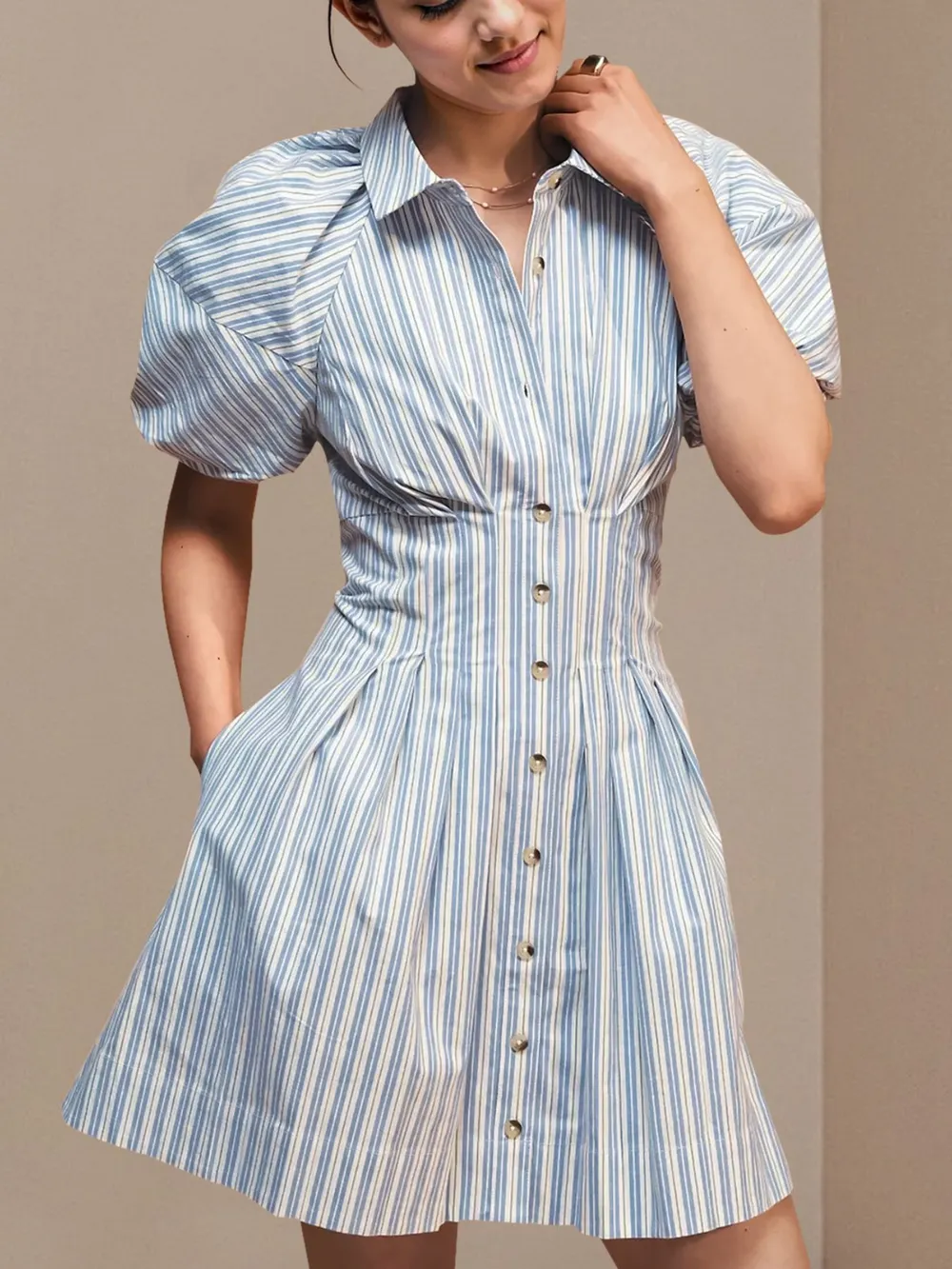 Striped Button Front Shirt Dress, image 2