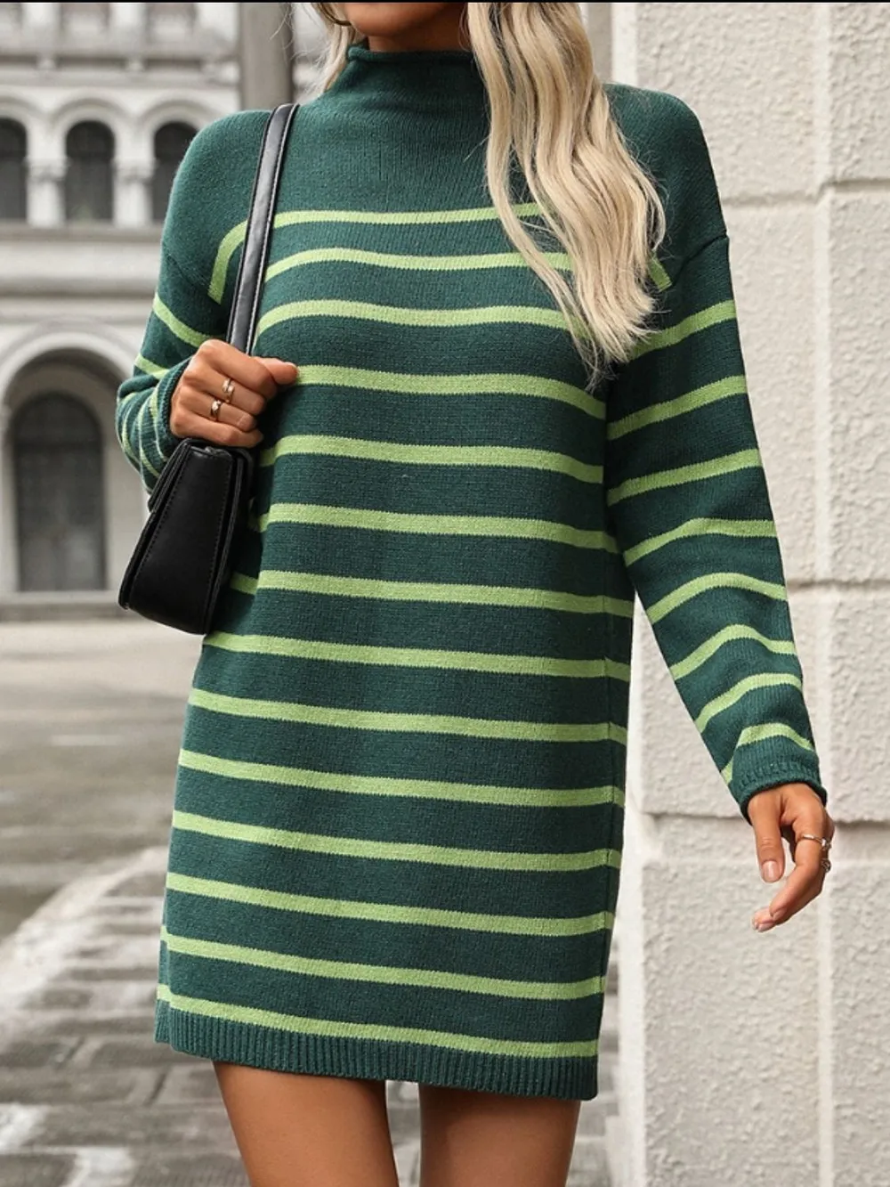 Striped Mock Neck Long Sleeve Mini Dress, image 10