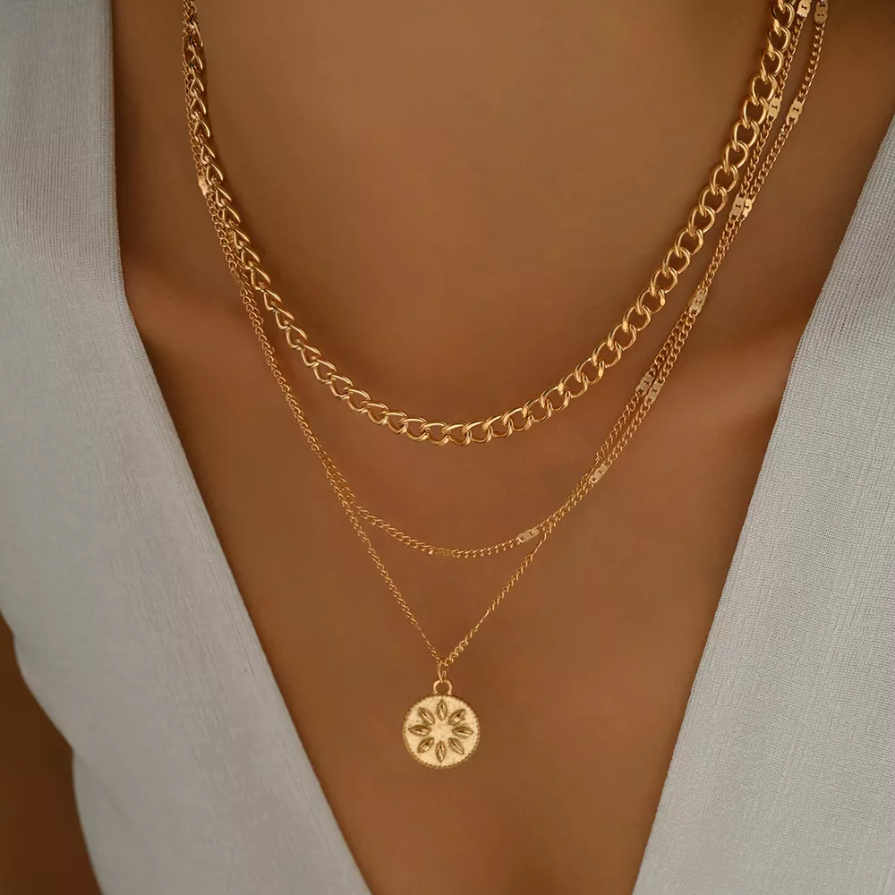 18K Gold-Plated Three Layered Pendant Necklace, image 4