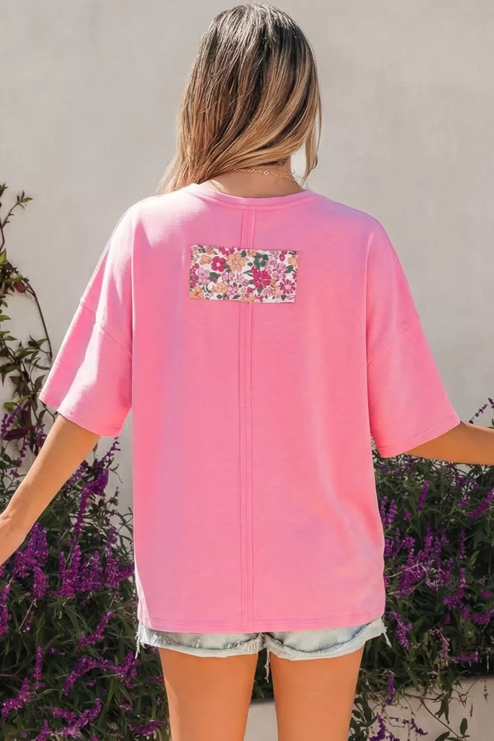 Flower Patched Round Neck Tunic T-Shirt, image 3