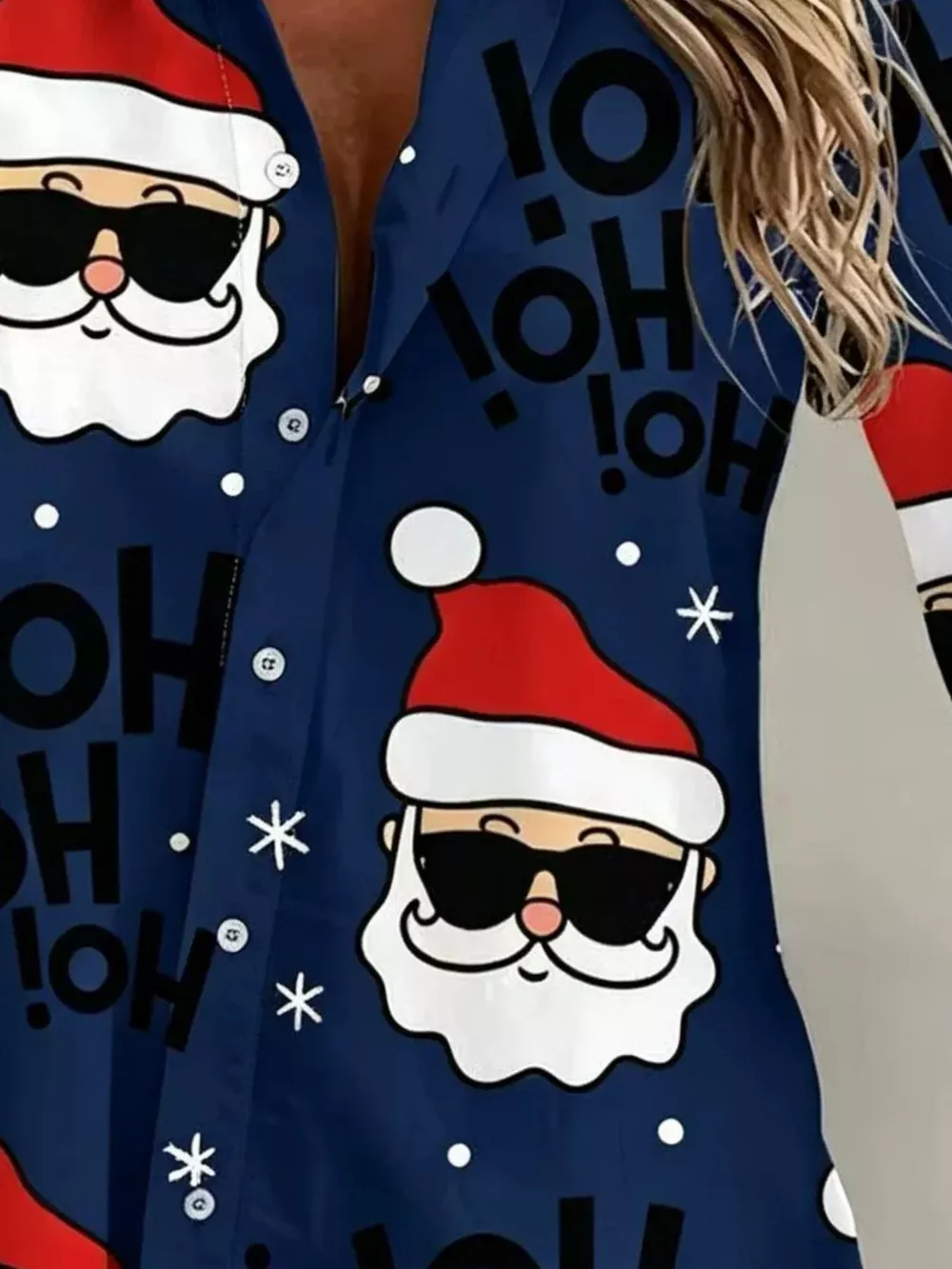 Full Size Christmas Santa Claus Print Button-Down Shirt Plus Size, image 12
