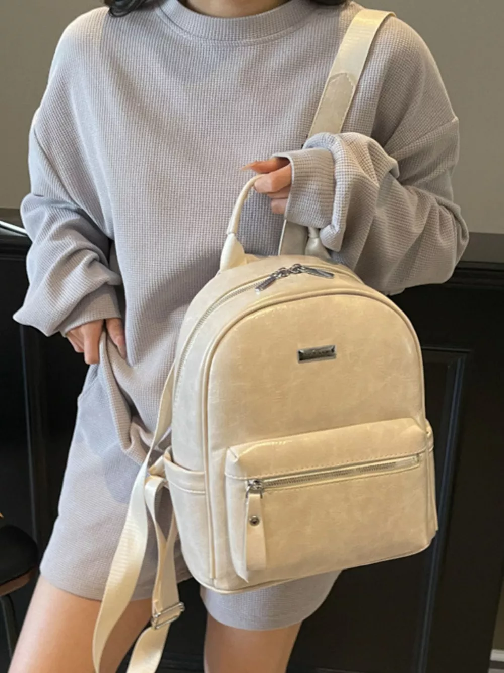 Lightweight Leather Backpack Bag, image 3