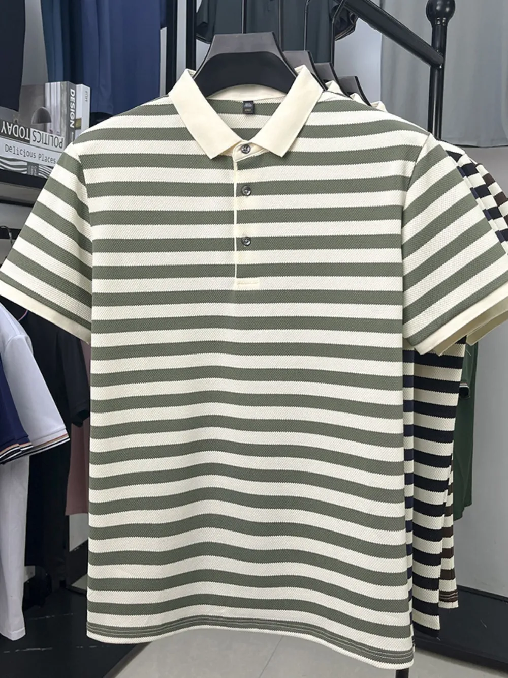 Men's Full Size Striped Short Sleeve Polo Plus Size, image 5