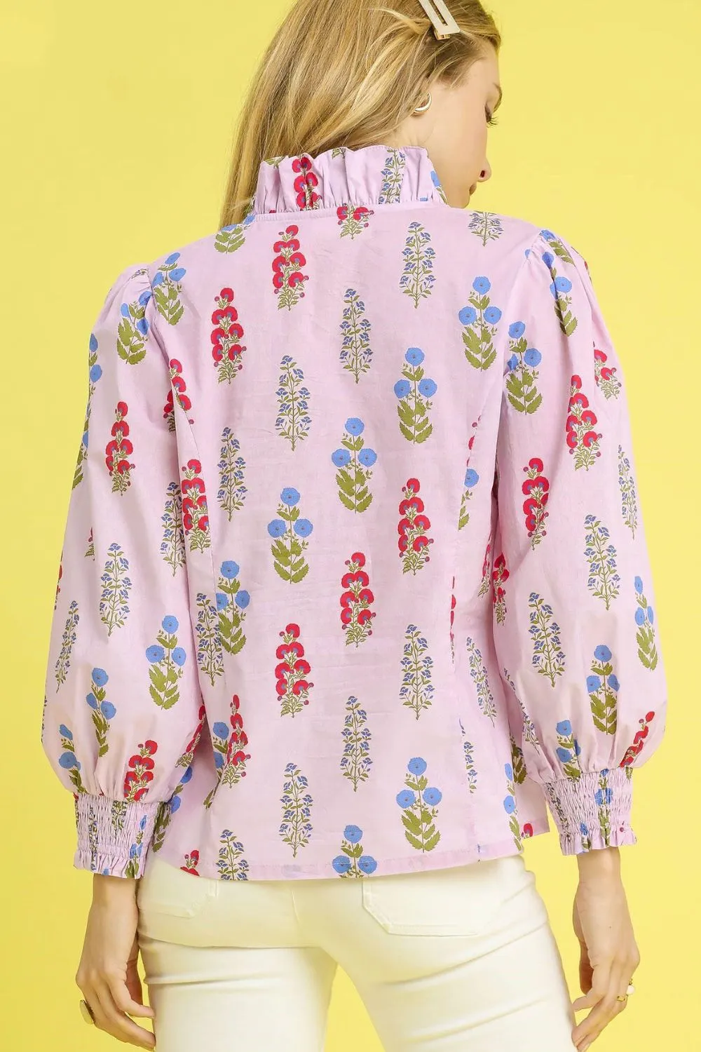 Floral Print Lantern Sleeve Button Down Shirt, image 3