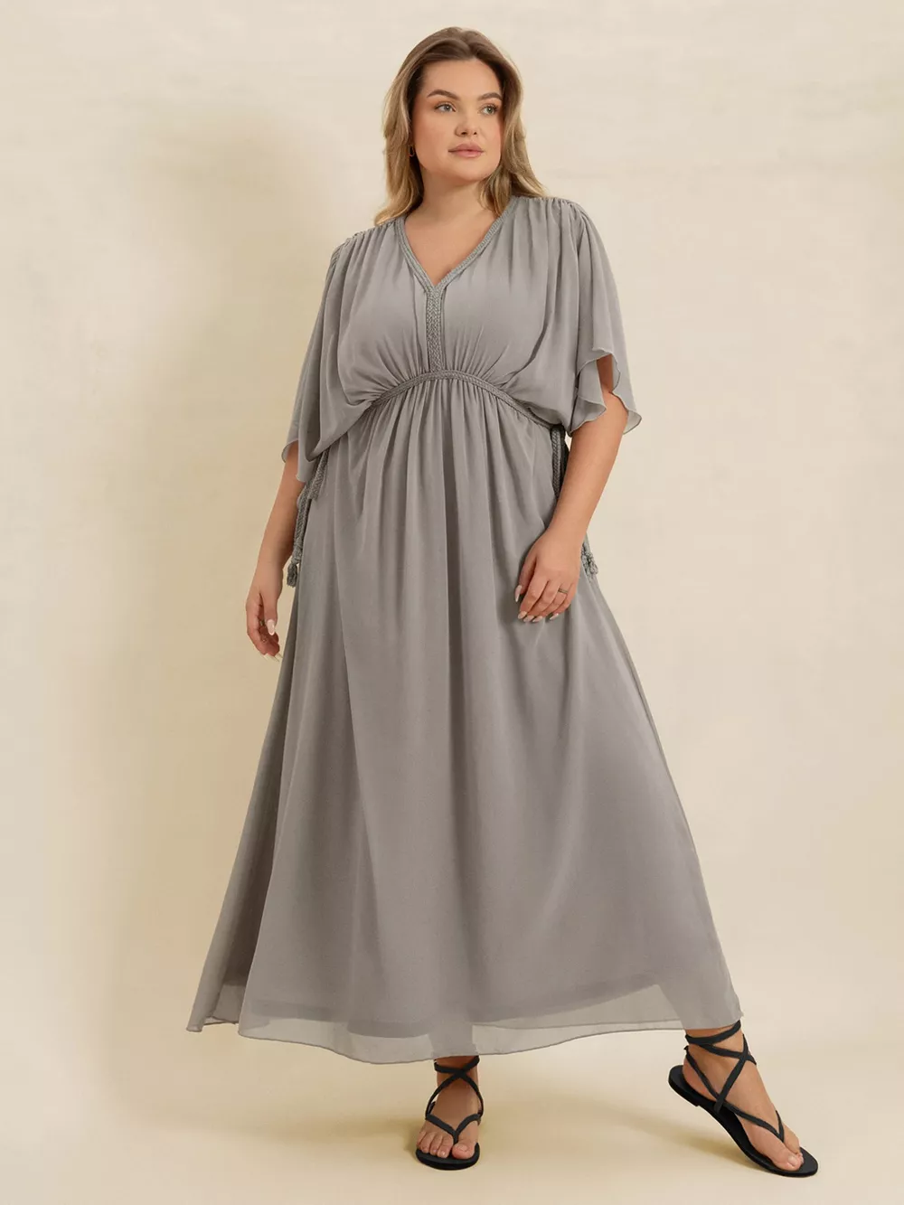 Plus Size V-Neck Flutter Sleeve Dress, image 5