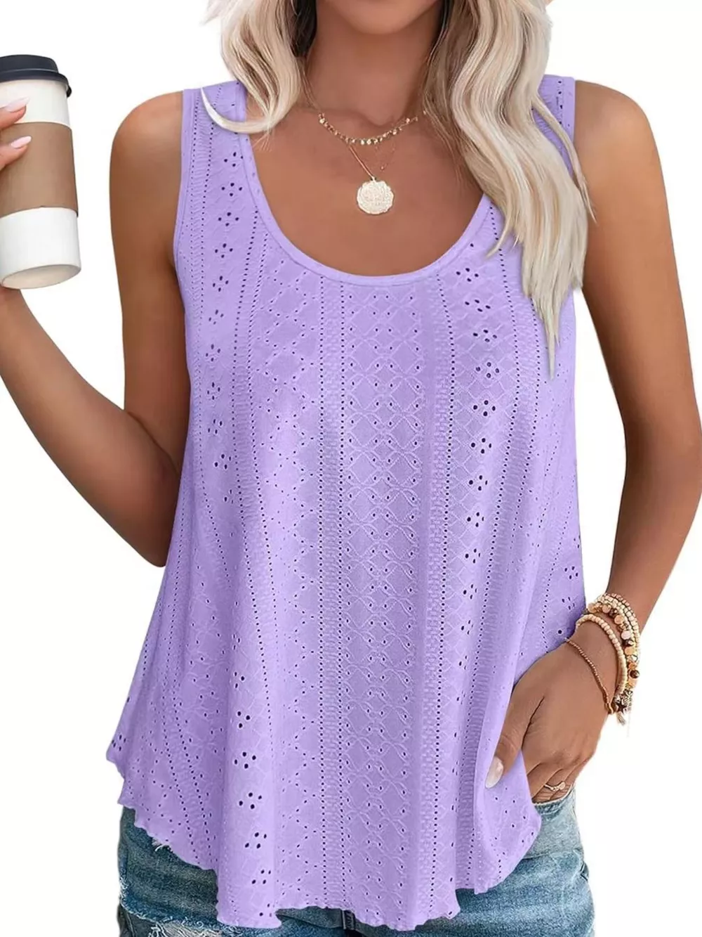 Eyelet Scoop Neck Tank, image 27