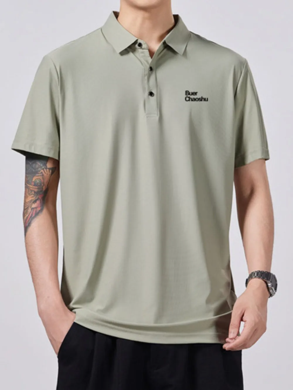 Men's Plus Size Button Detail Short Sleeve Polo, image 6