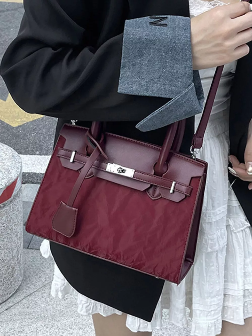 Textured Leather Top-Handle Handbag, image 7