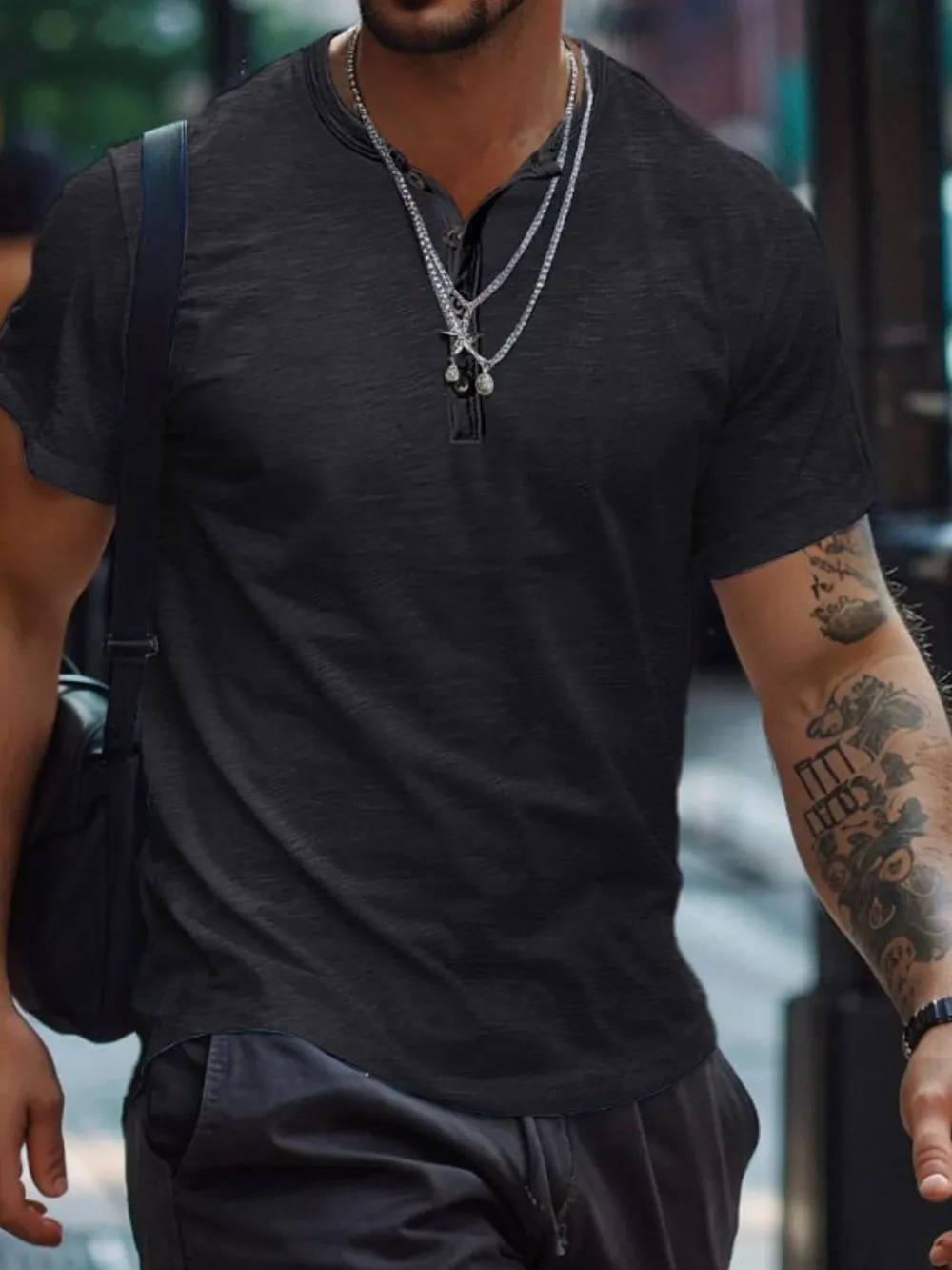 Men's Full Size Button Henley Collar Polo Shirt Plus Size, image 4
