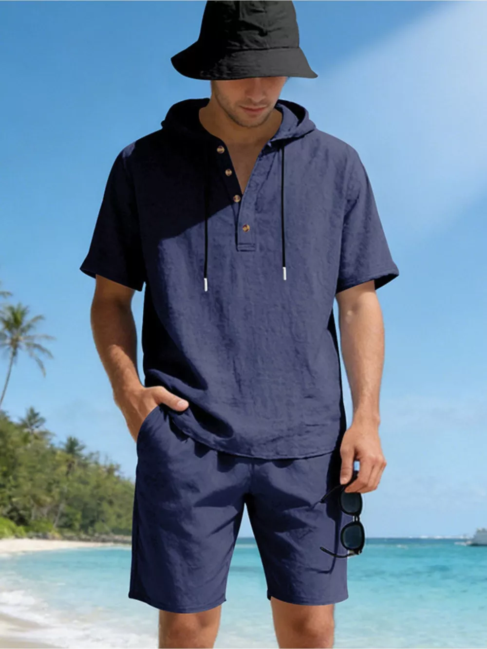 Men's Full Size Casual Short Sleeve Hooded Top & Shorts Set Plus Size, image 15