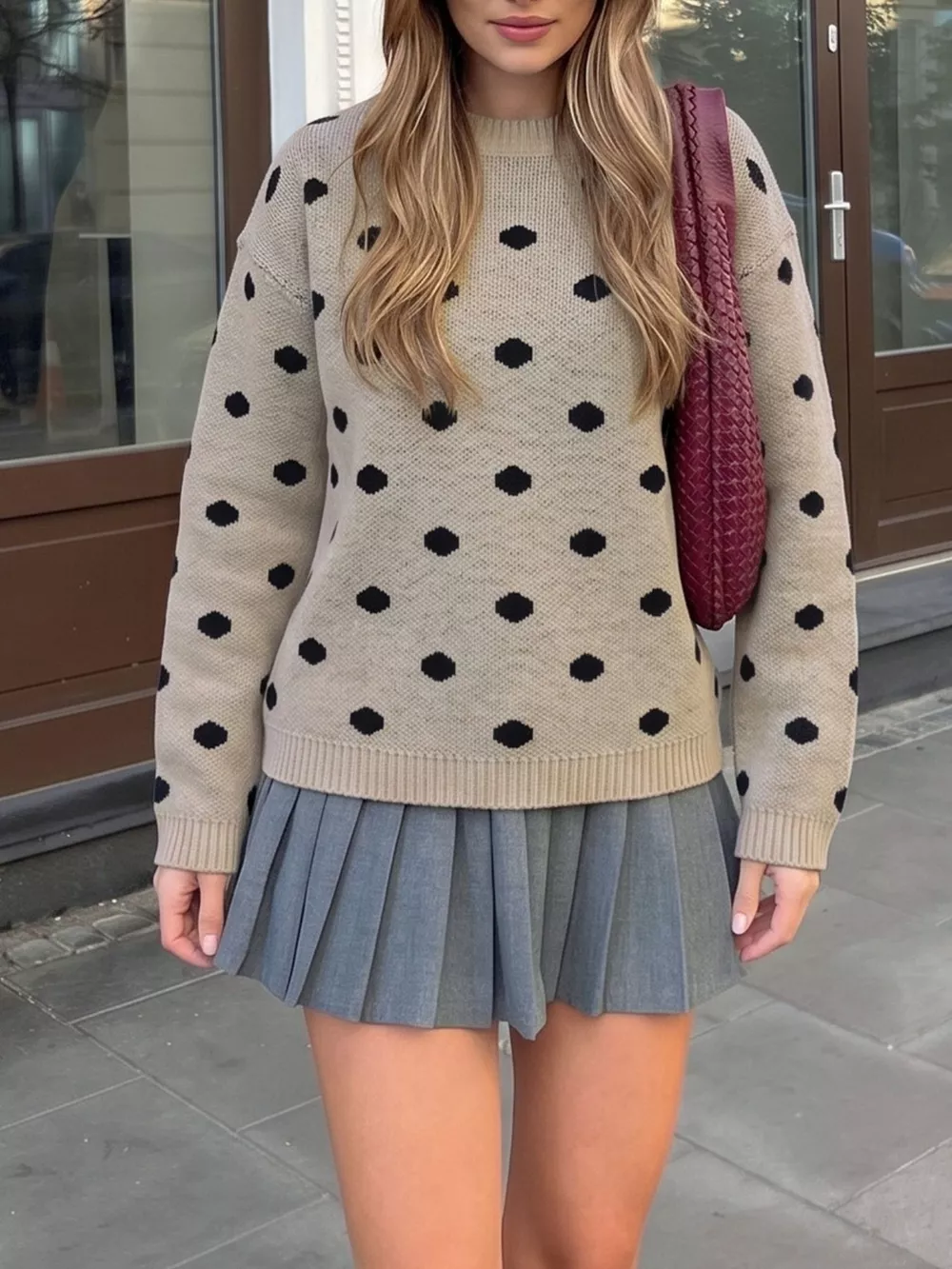 Polka Dot Dropped Shoulder Sweater, image 5