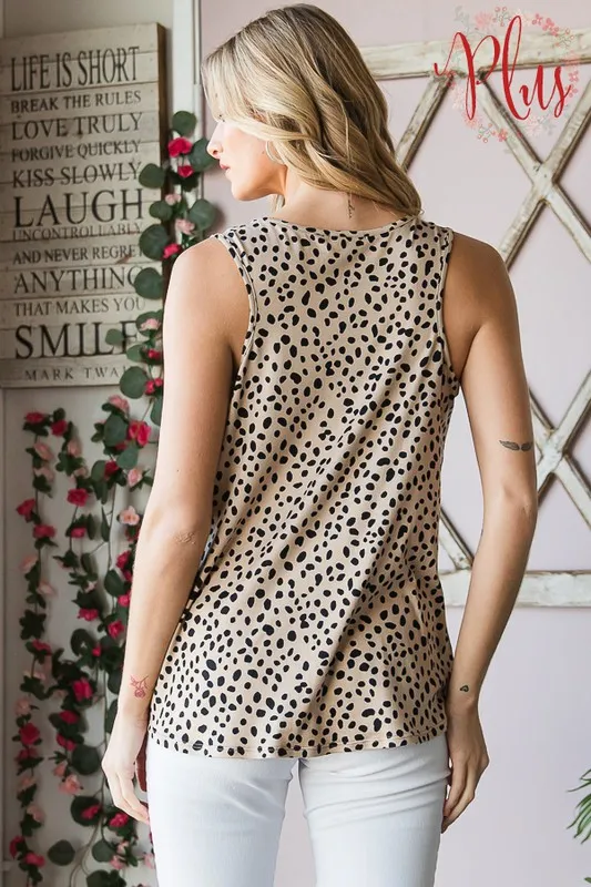 Full Size Front Button Animal Print Sleeveless Top Plus Size, image 7