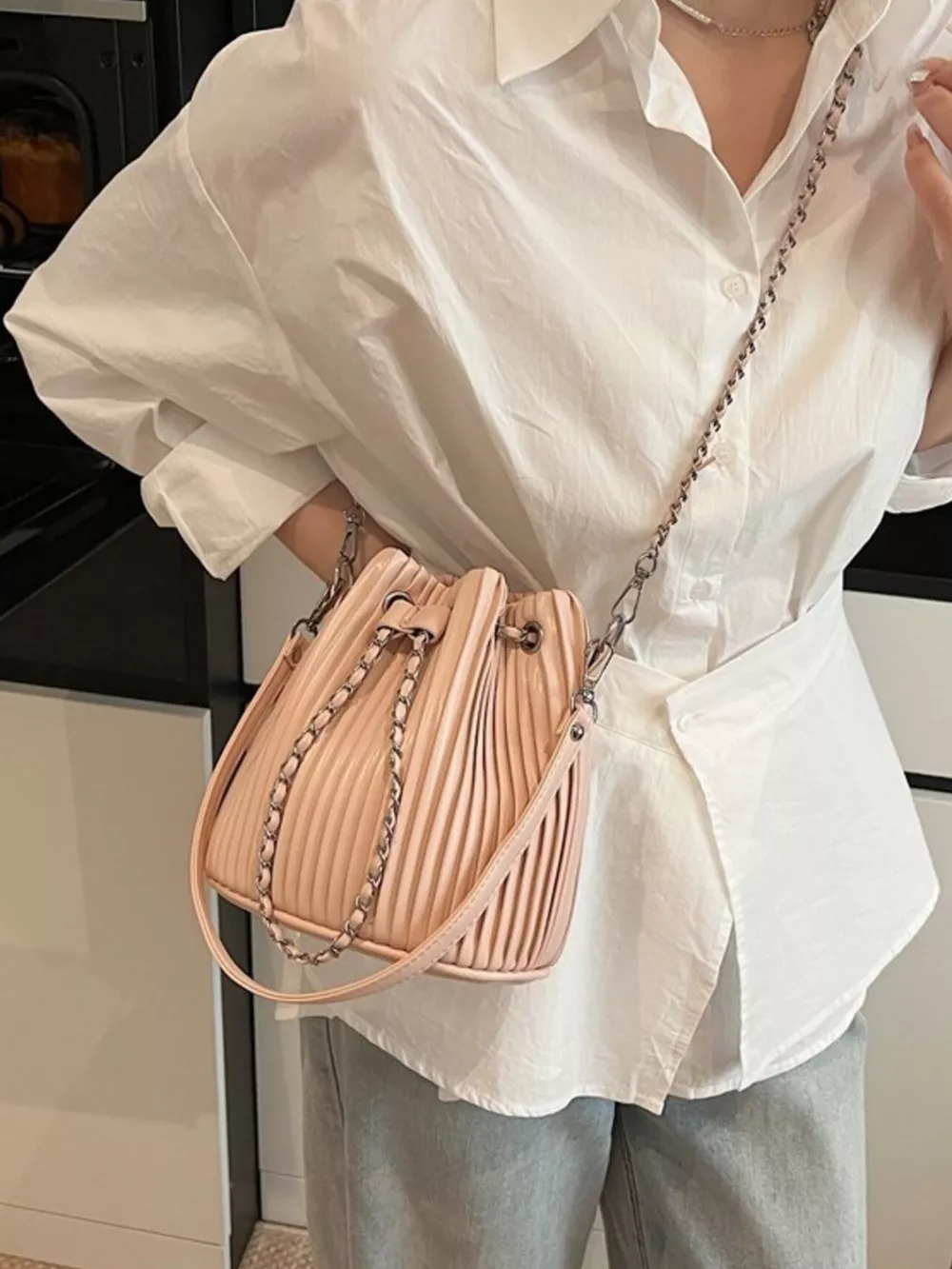 Pleated Bucket Crossbody Bag, image 8