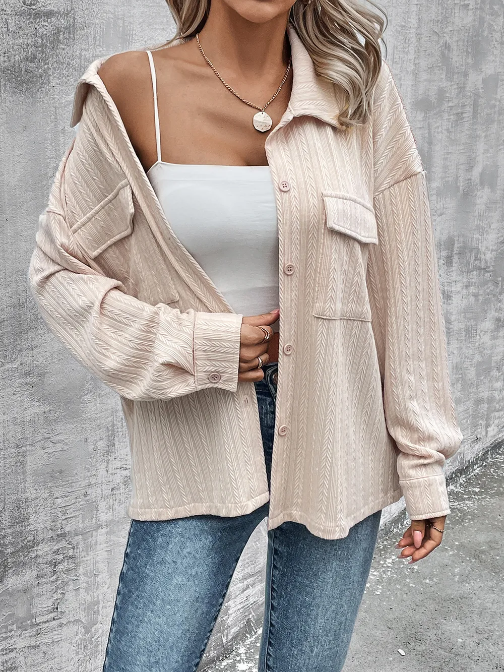 Pocketed Button Up Dropped Shoulder Jacket, image 6