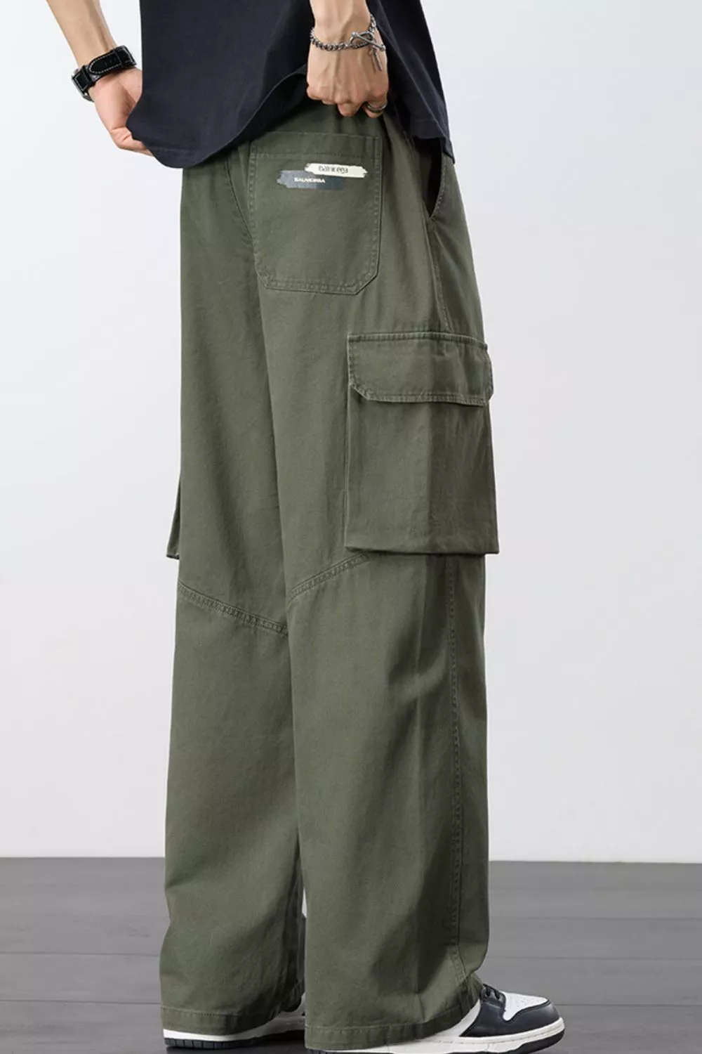 Men's Plus Size Loose Fit Cargo Pants with Drawstring, image 2