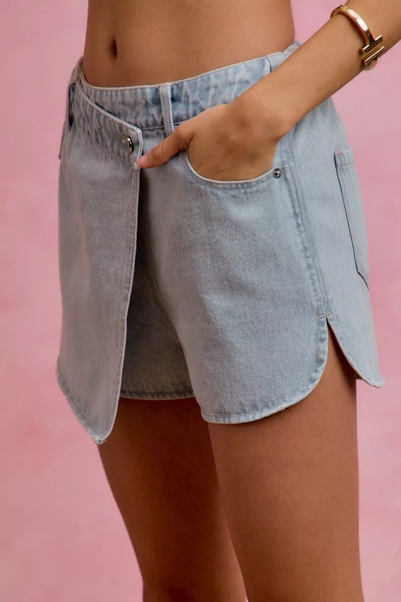 Washed Denim Wrap Skorts, image 4