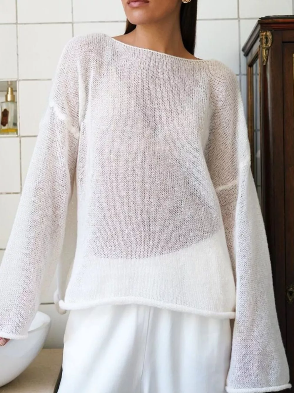Boat Neck Dropped Shoulder Sweater, image 23