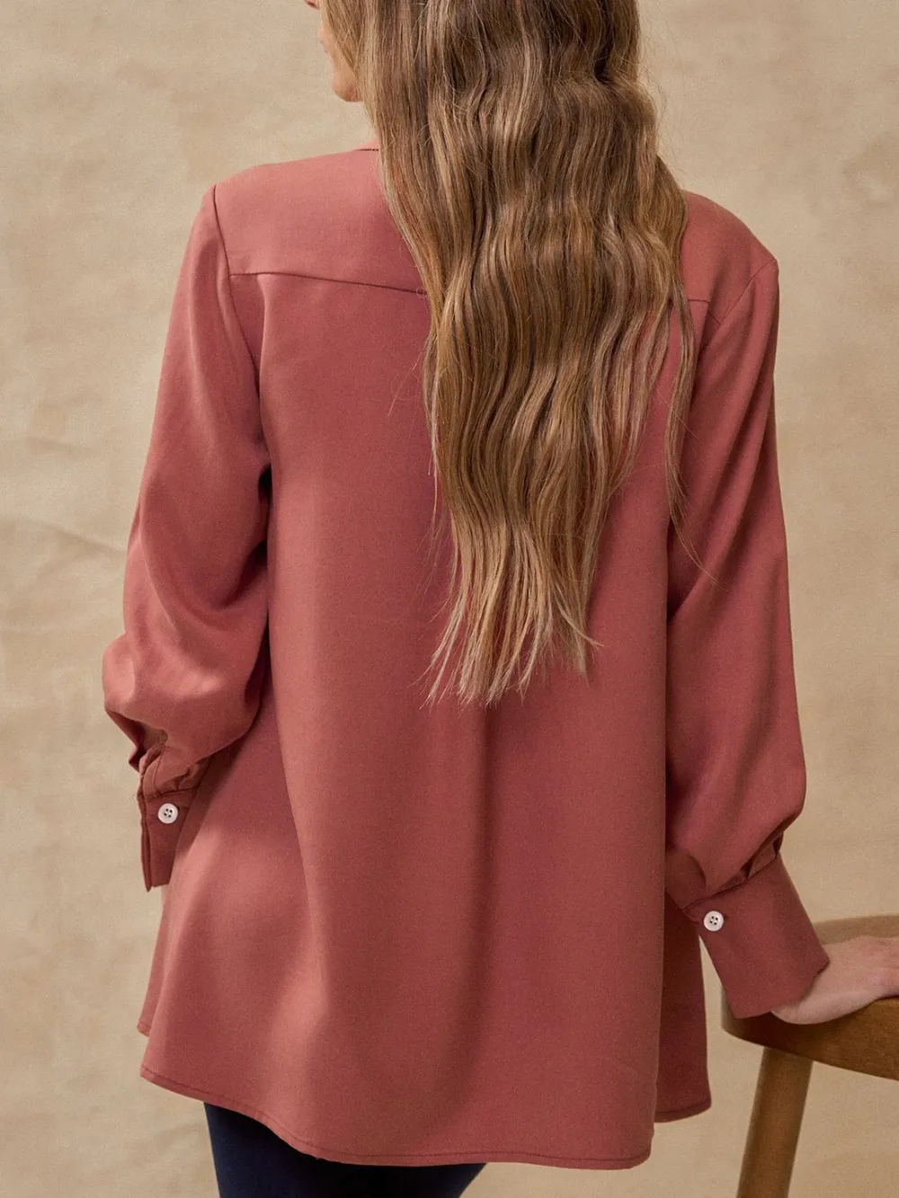 Ruched Collared Neck Long Sleeve Shirt, image 6