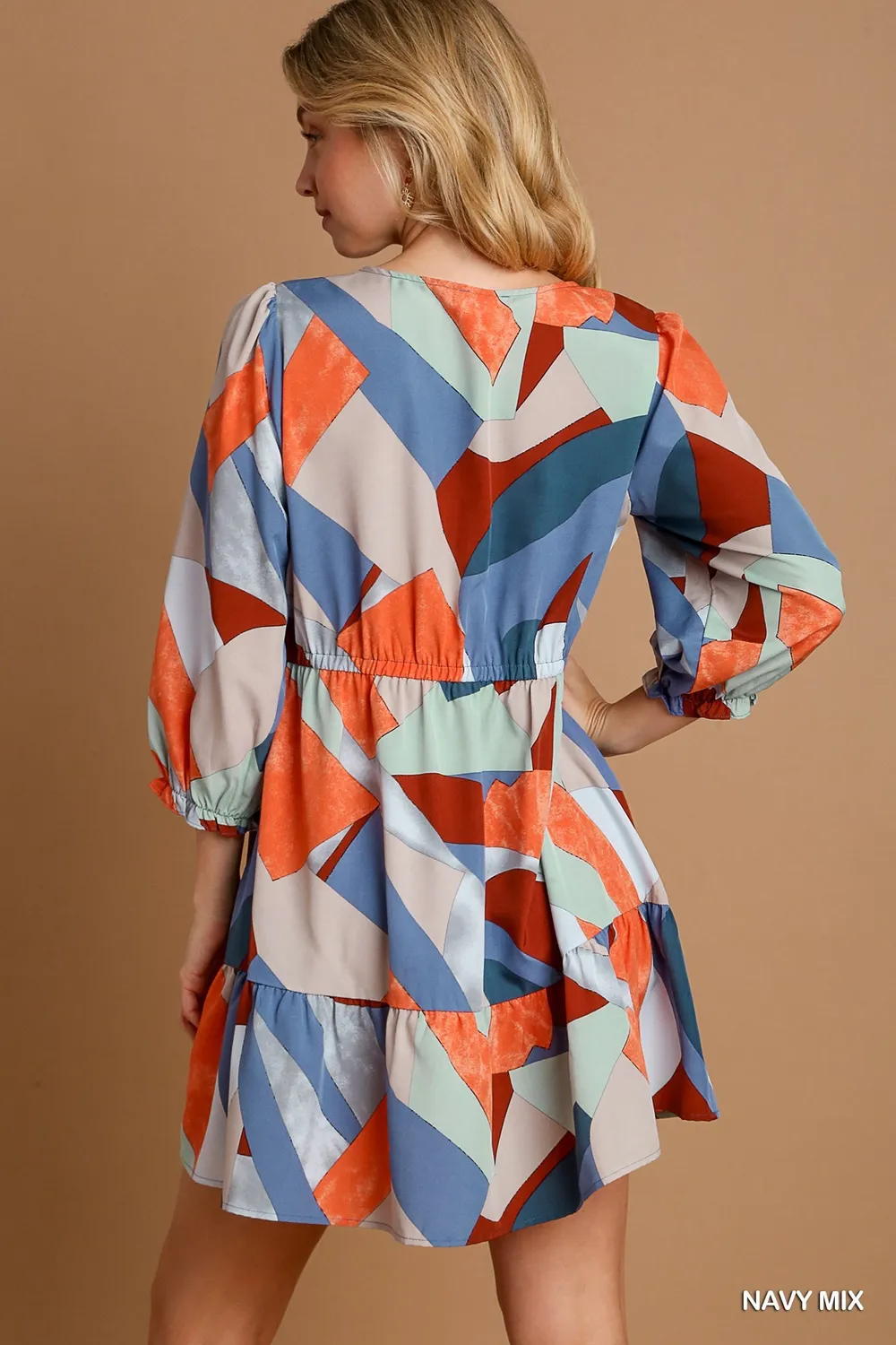 Abstract V-Neck Tiered Printed Dress, image 4