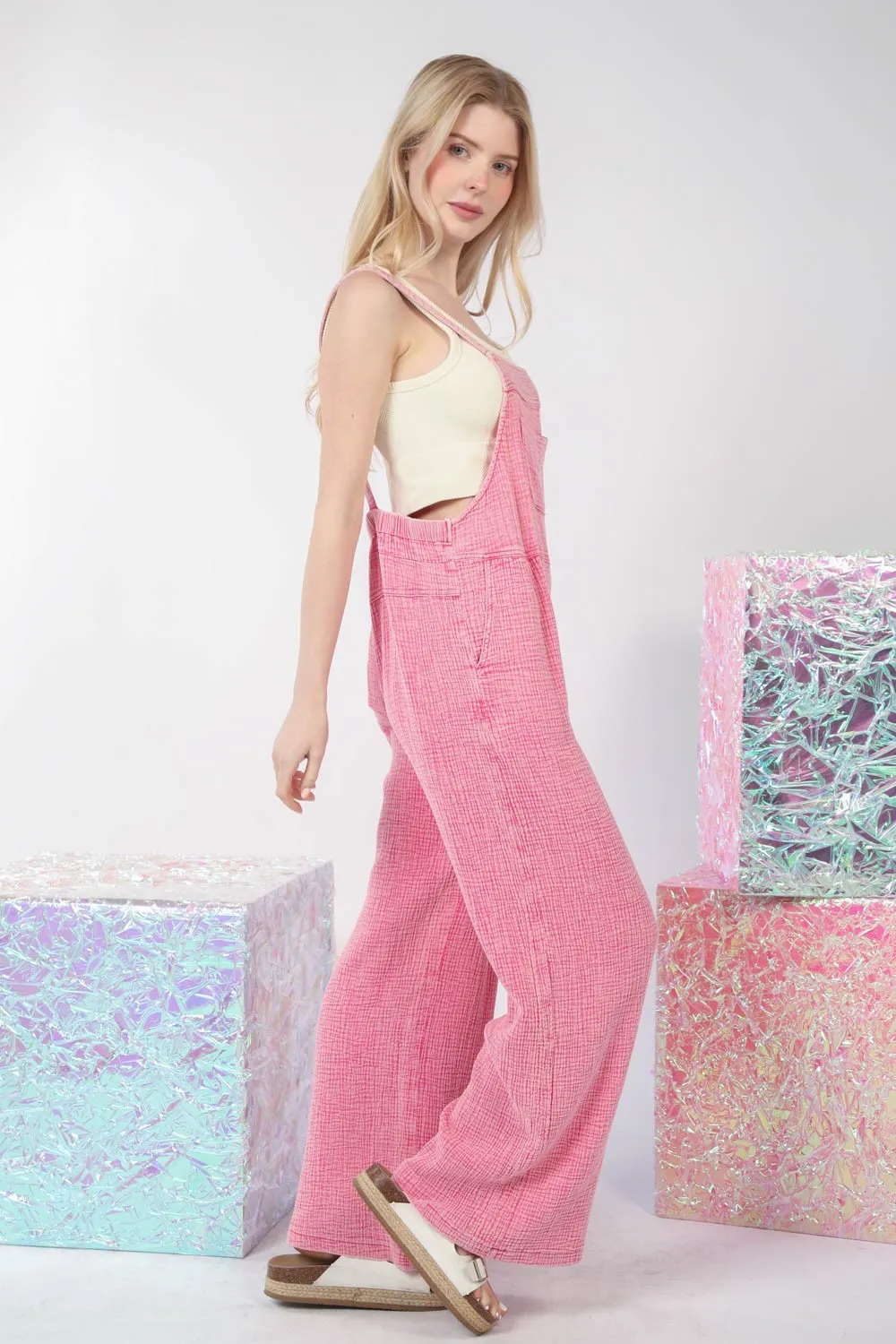 Texture Washed Wide Leg Overalls, image 3