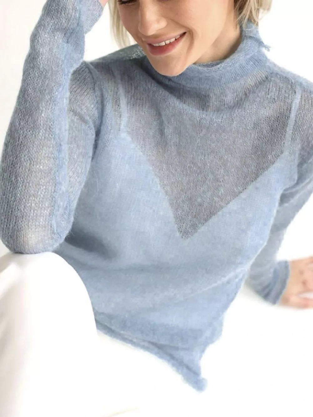 Sheer Turtleneck Knit Top, image 5