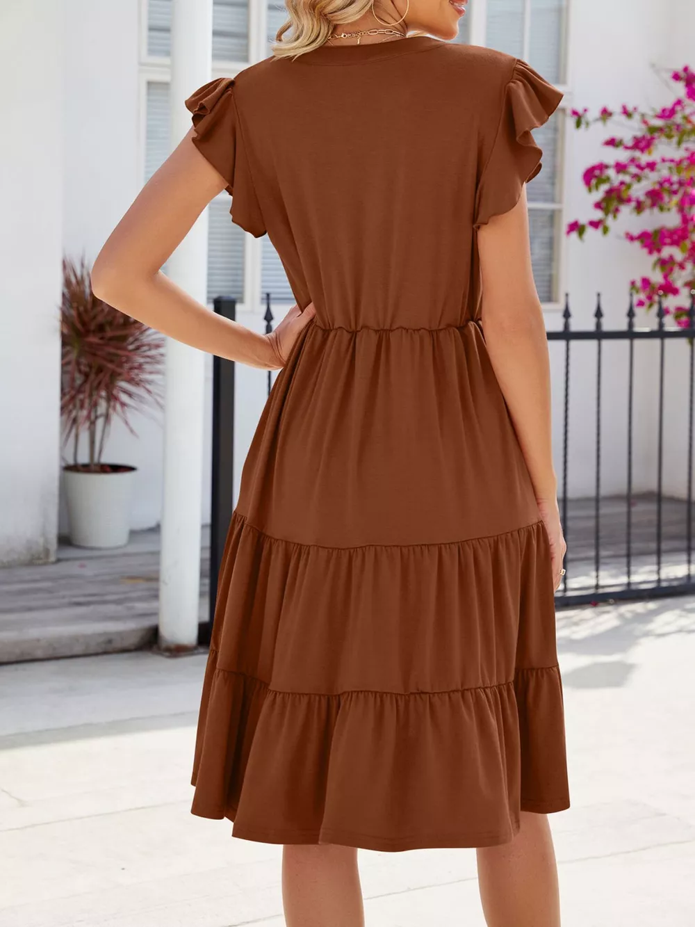 Ruffled Notched Tiered Midi Dress, image 19