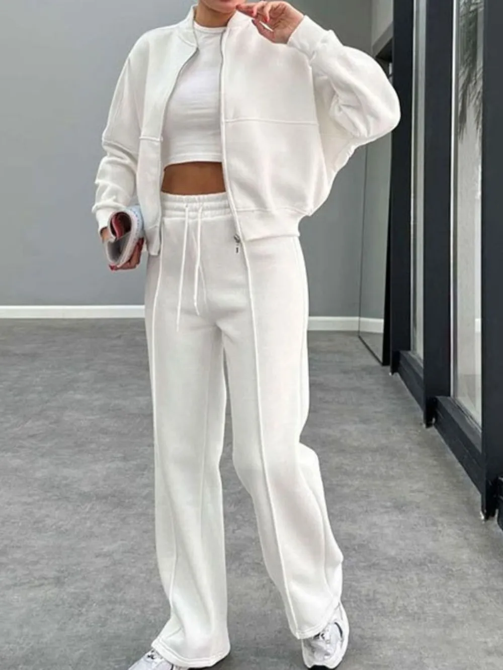Baseball Collar Zip Up Outerwear and Drawstring Pants Set, image 22