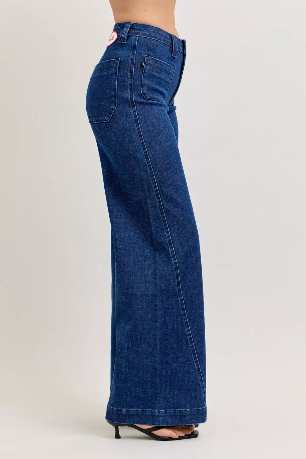 High-Waisted Retro Wide Jeans with Patch Pkts & Twisted Seams, image 8