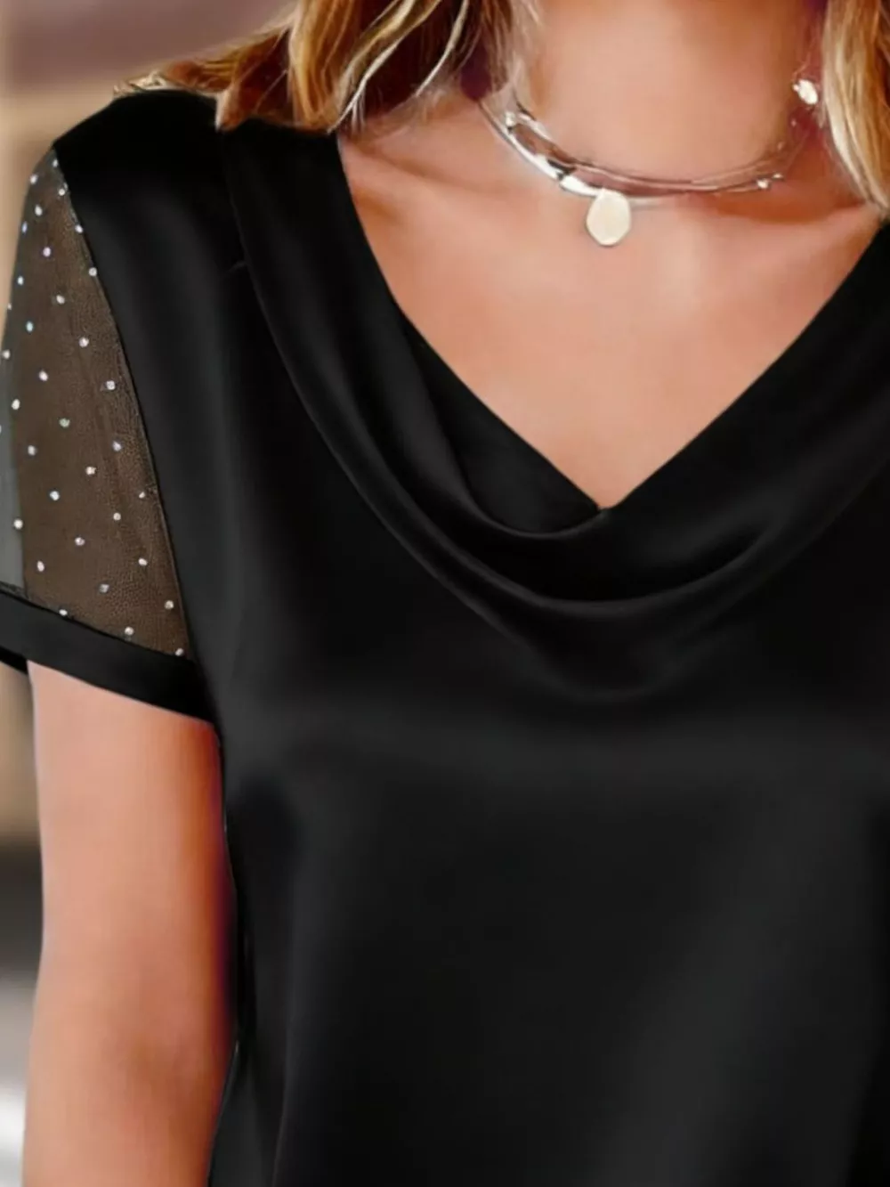Cowl Neck Polka Dot Short Sleeve Top, image 11