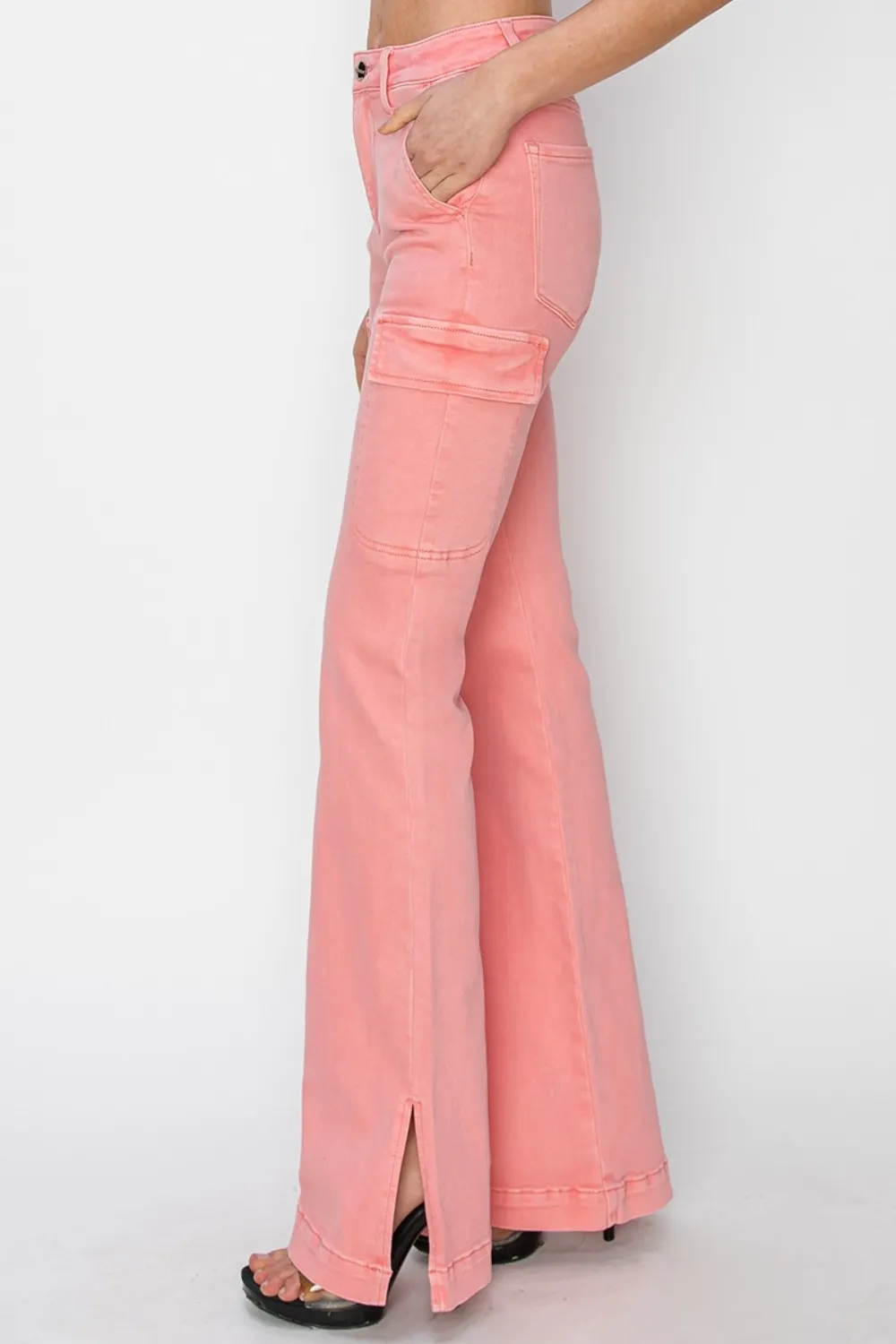 Full Size High Rise Side Slit Cargo Bootcut Jeans, image 5